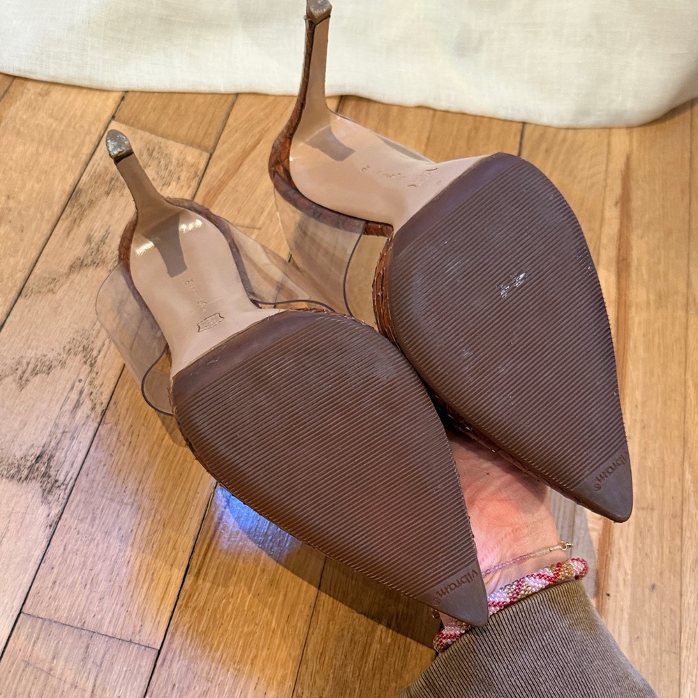 Gianvito Rossi Brown Snake Print Heels with Clear Strap - Picture 3 of 4